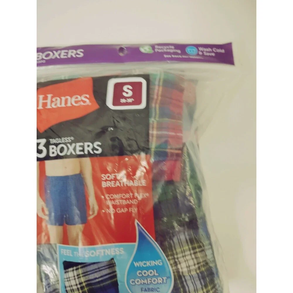 Hanes Comfort Flex Tagless Moisture Wicking Boxer Shorts 3-Pack Plaid S